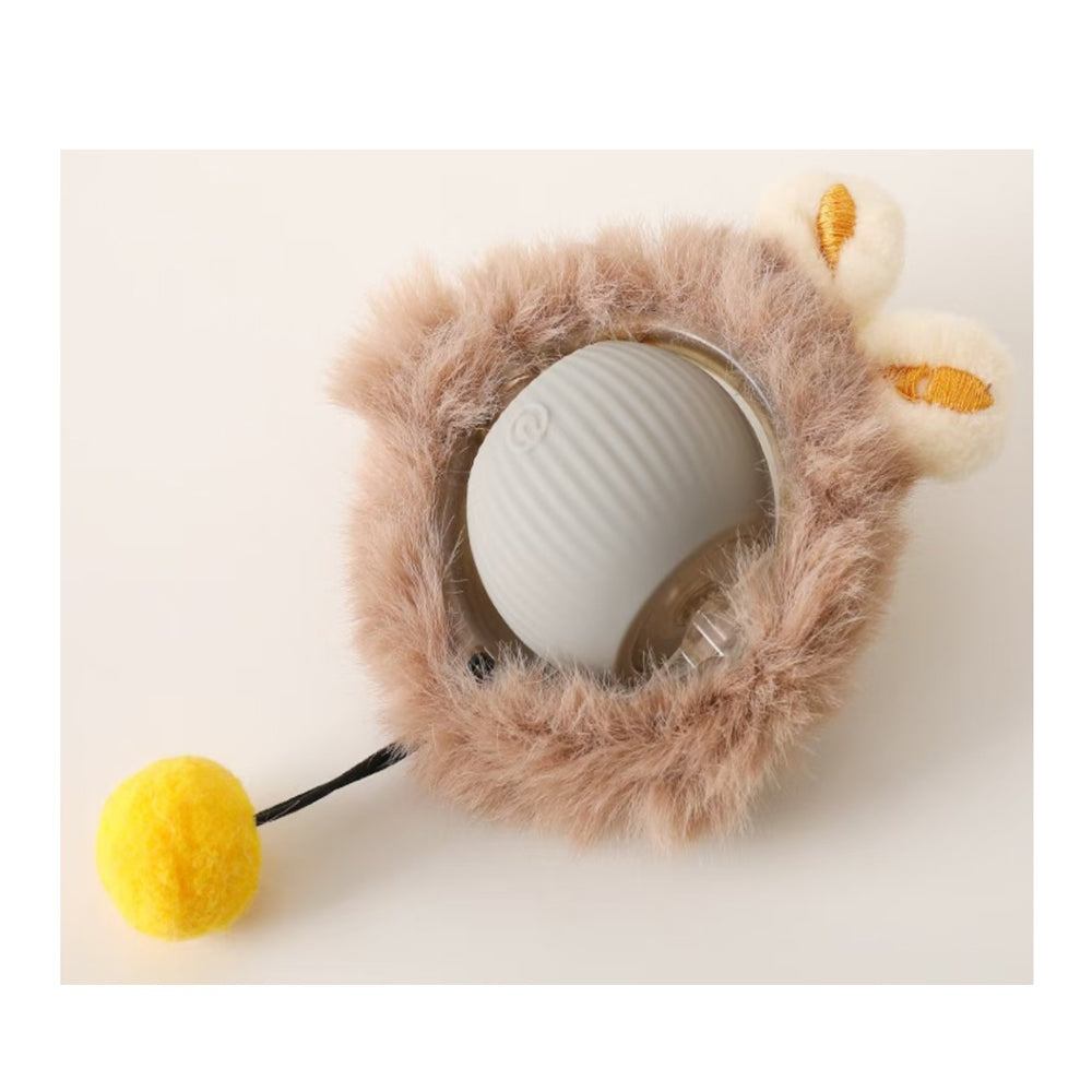 Gray interactive rolling cat ball with furry tail