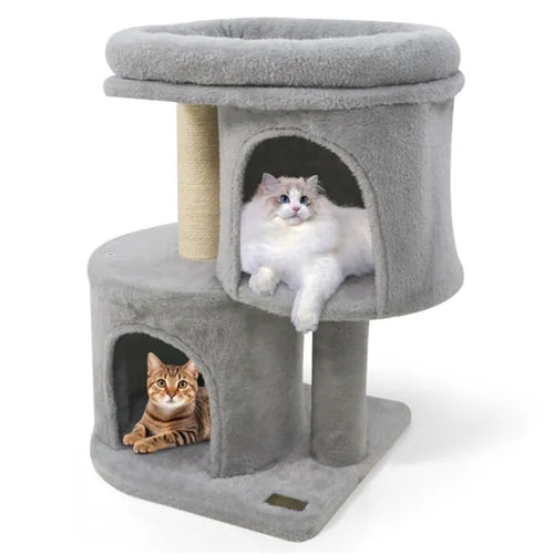 26-inch compact cat tree with 2 condos and sisal scratching posts