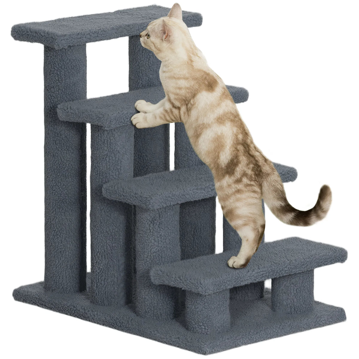 Step scratch post for pets with Berber fleece covered stairs