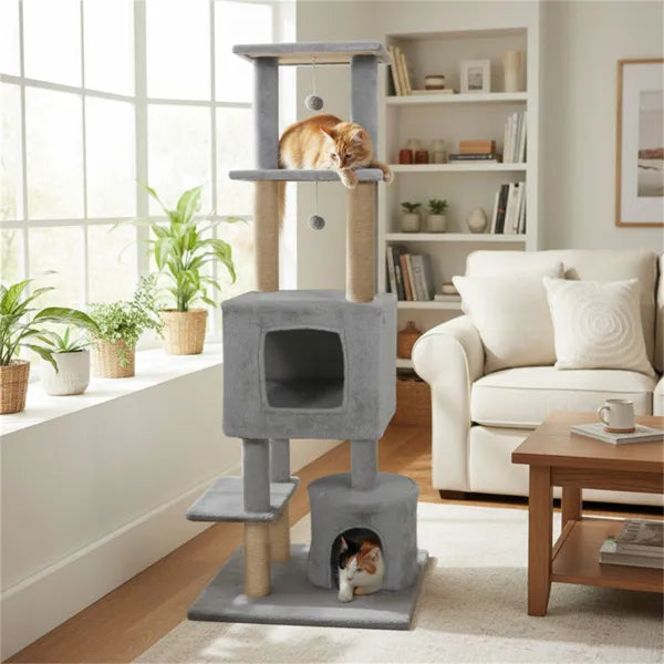 64-inch cat tower with anti-tipping base, full view