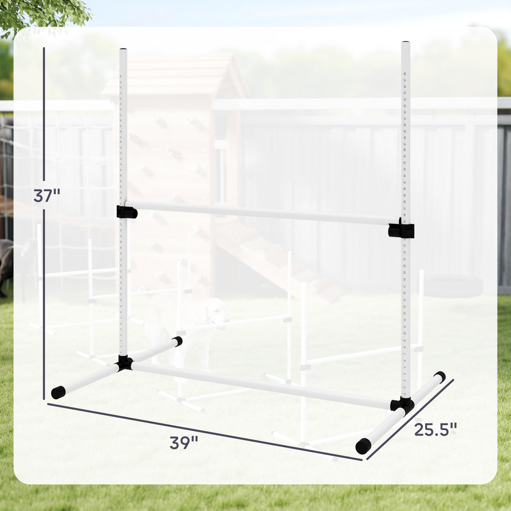 White agility jump bar frame diagram with dimensions, 37 inches high and 39 inches wide