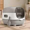 E classic grey cat litter box with open design, front view
