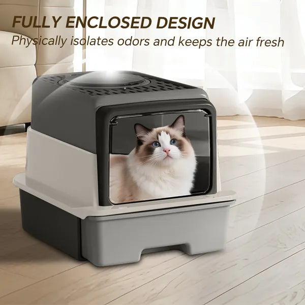 2026 top-rated cat litter box with pull-out drawer, front view