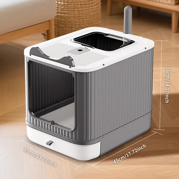 Elevated white litter box showing spacious interior