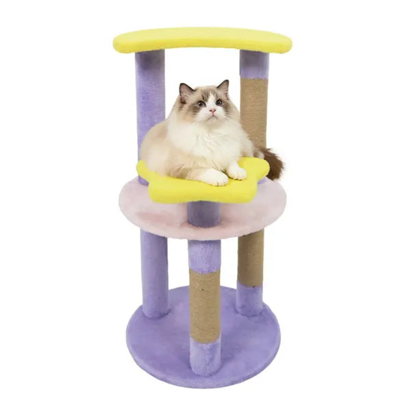 Purple moon and star cat tree with anti-tipping device for kittens and adults
