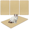 Four natural sisal cat scratching mats – fluffy white cat sitting on 32x20 inch mat