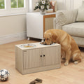 Oak elevated dog bowls with storage cabinet and slow feeder