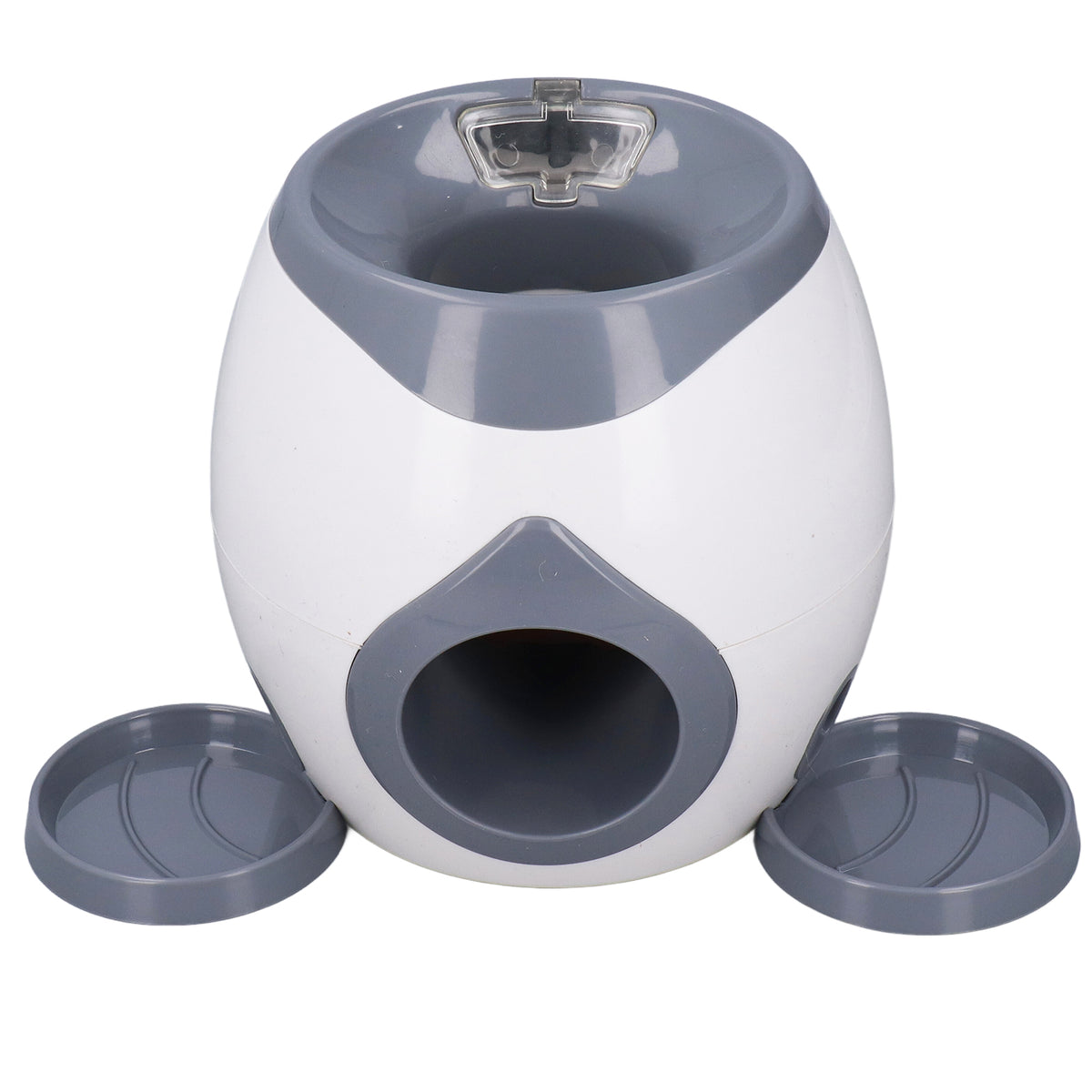 White dog tennis ball feeding machine front view