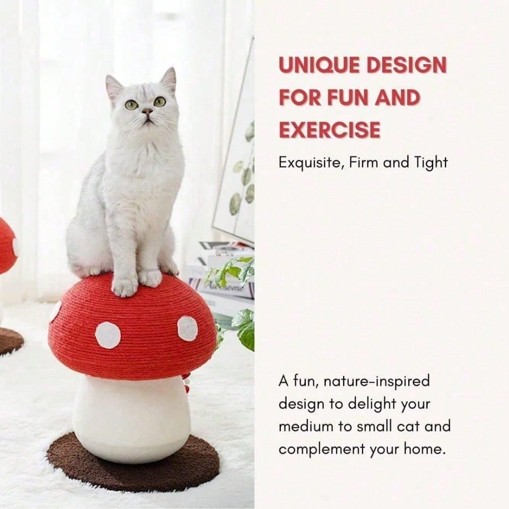 Mushroom cat scratching post with sturdy base, side view