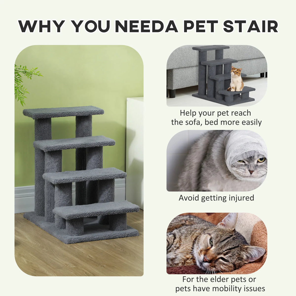 Pet stairs cat steps with sisal scratching posts, front view