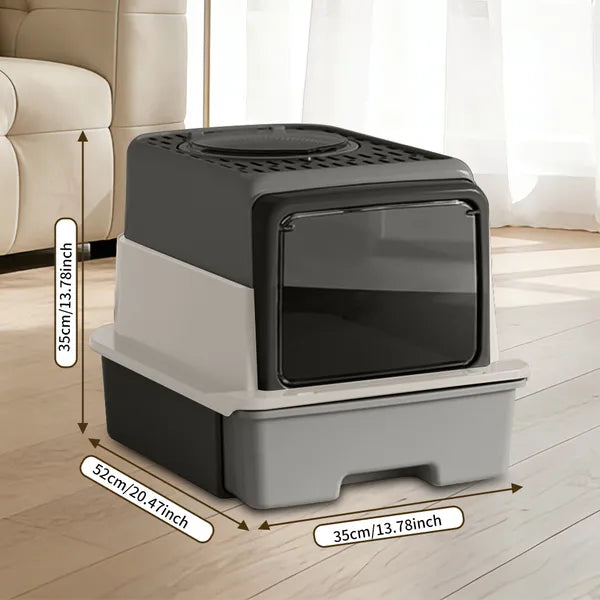 Enclosed cat litter box with transparent front panel