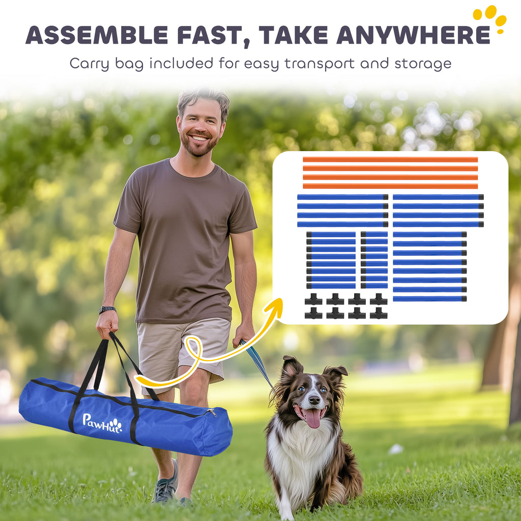 Man with dog and agility jump carry bag