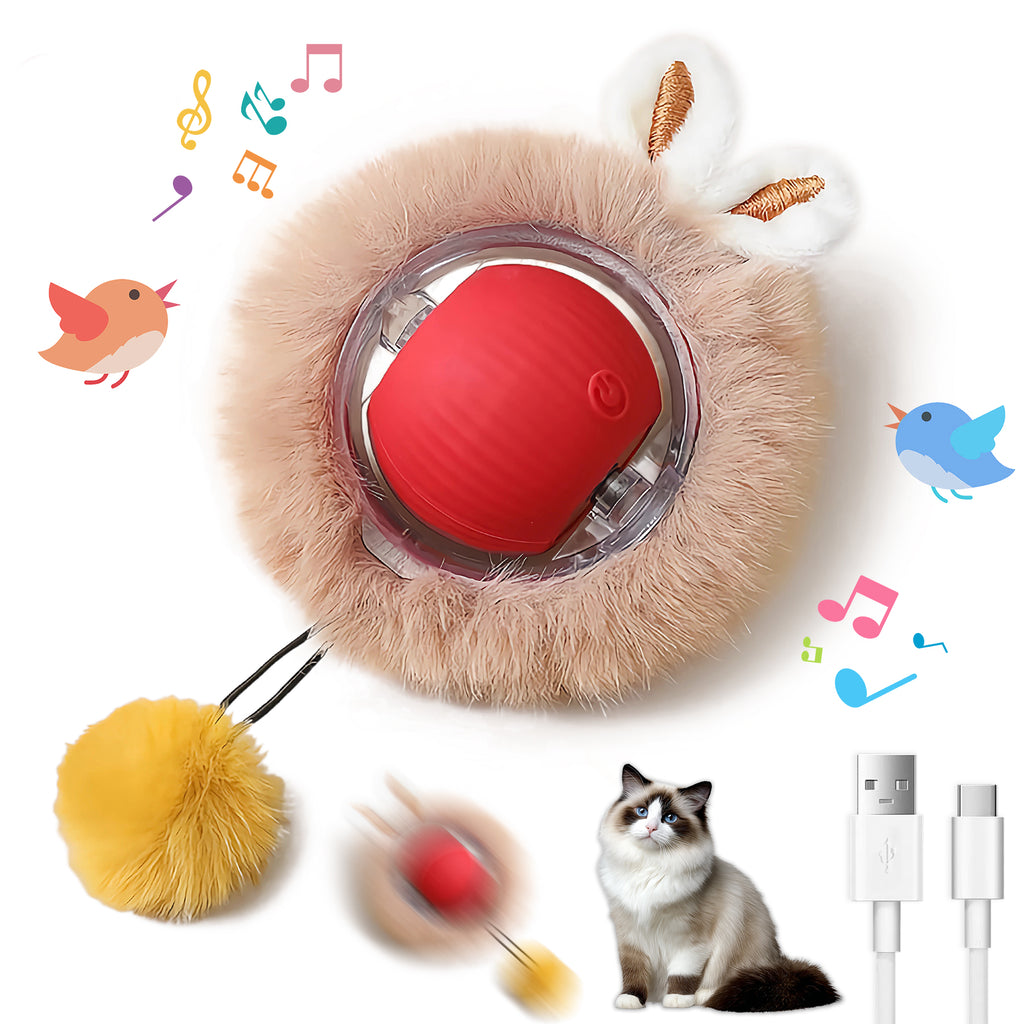 Red interactive moving cat ball with fluffy tail