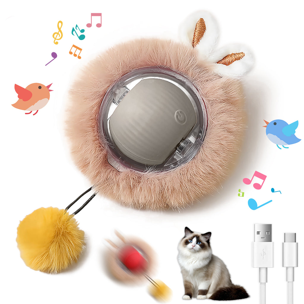 Gray interactive moving cat ball with fluffy tail