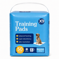 Blue 50-count disposable dog training pads package, 22 by 22 inch regular size with leakproof backing and super absorbency