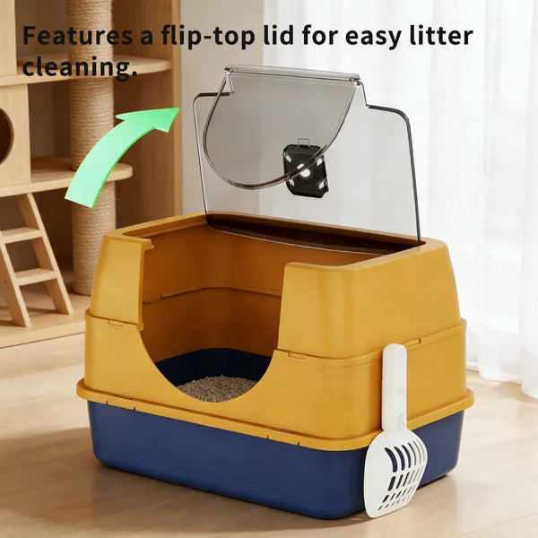 Detachable orange cat litter box components for easy cleaning
