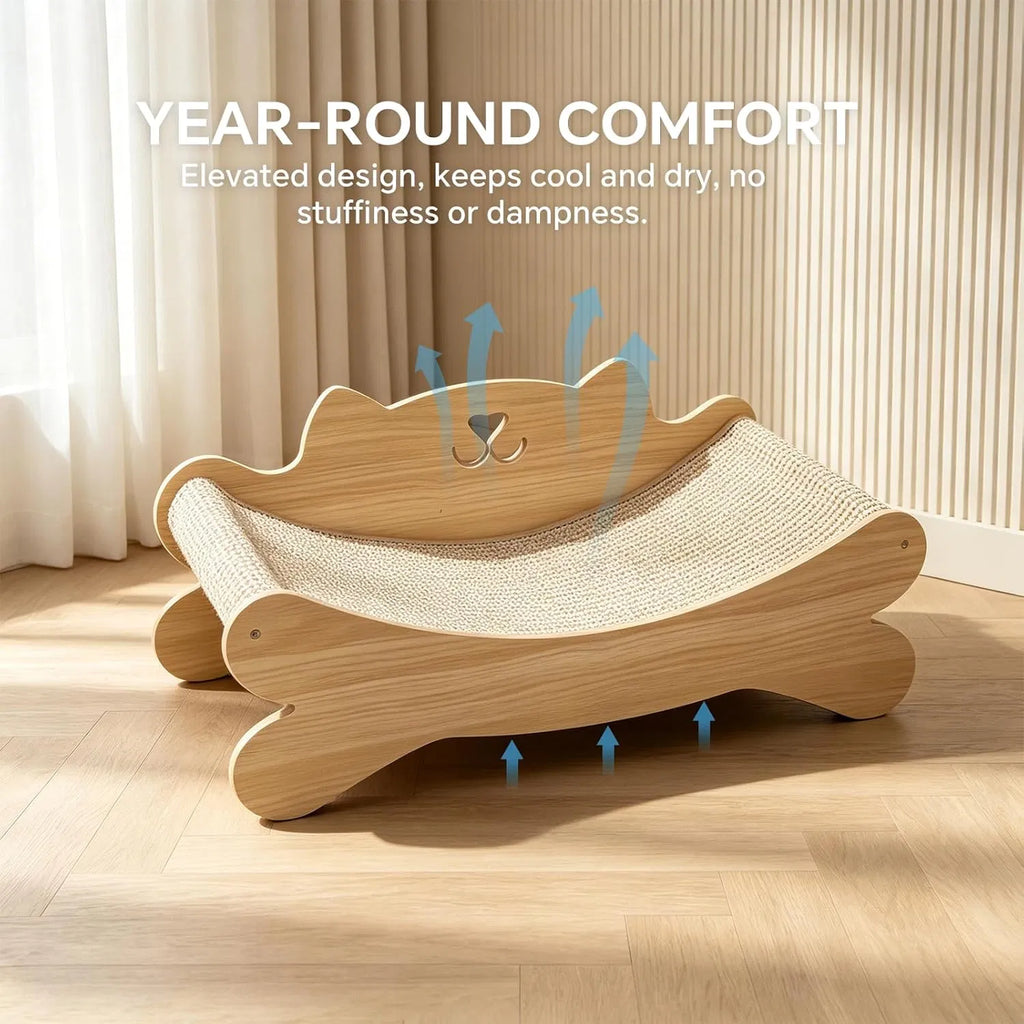 Wooden cat scratcher bed with elevated design – year-round comfort, keeps cool and dry with airflow