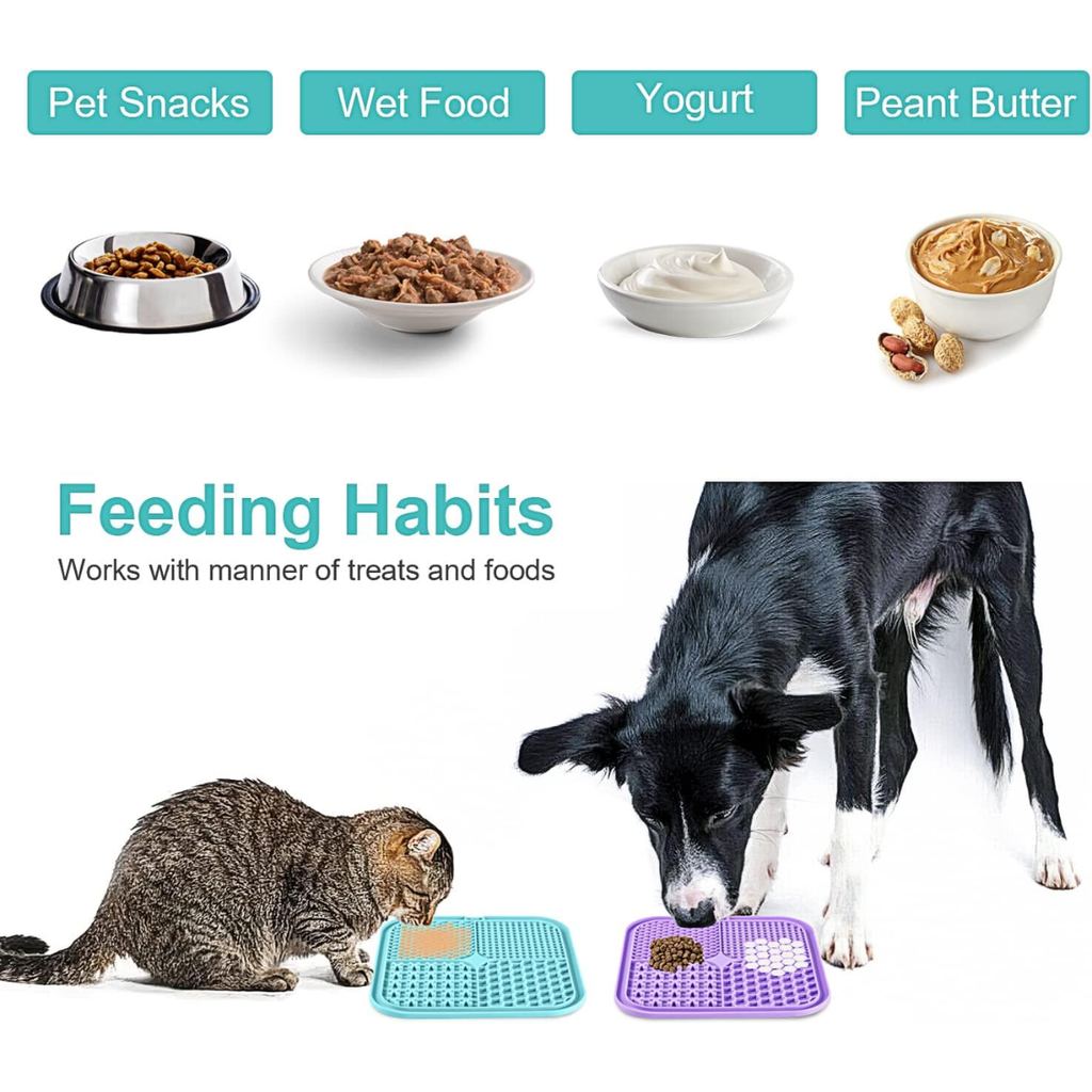 Cats eating treats from a slow feeder lick mat