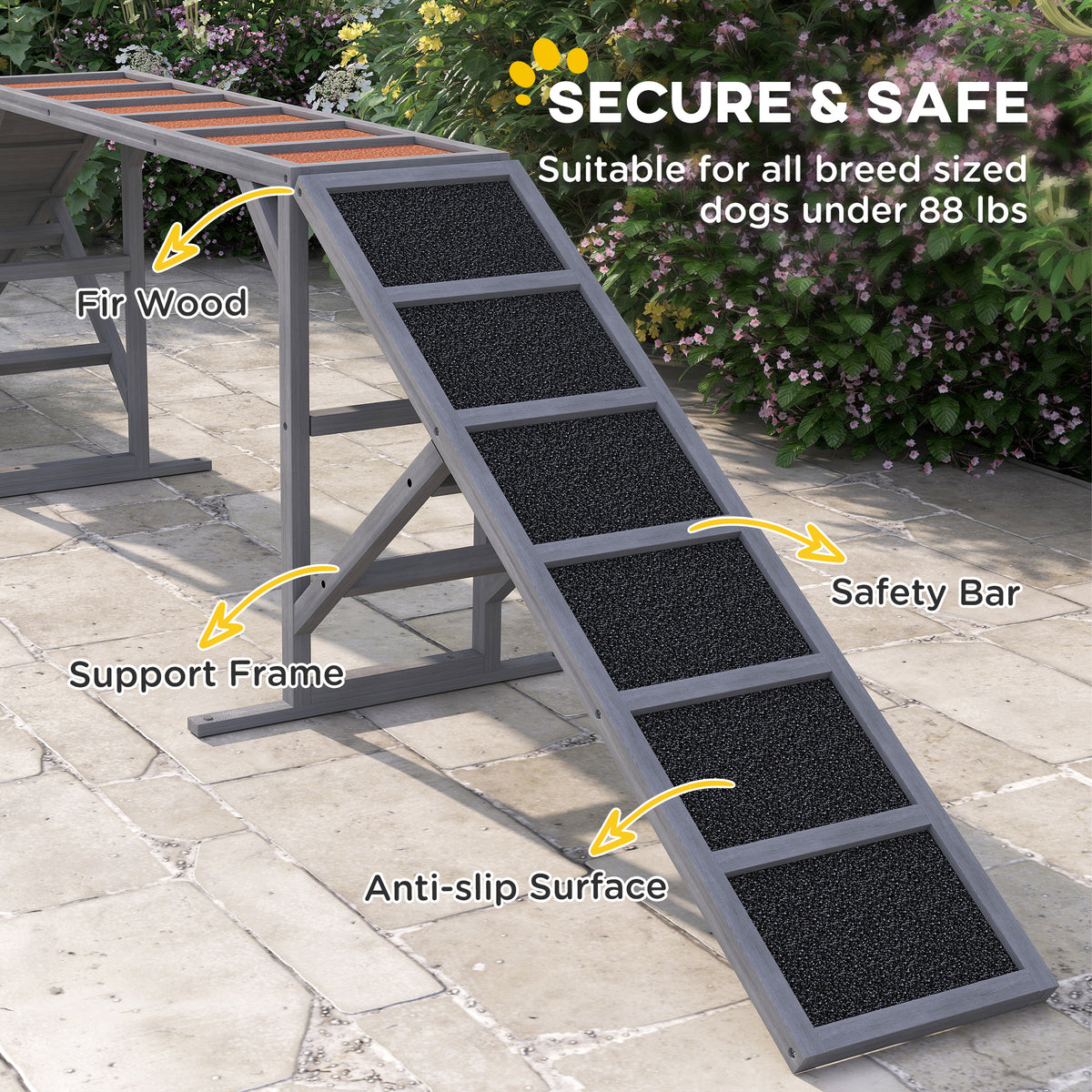 Gray dog agility ramp non-slip surface close-up