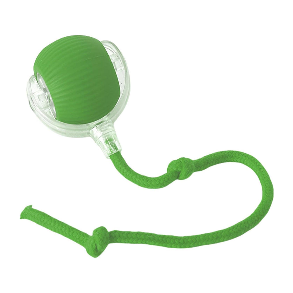 Green electric ball toy with long green rope tail