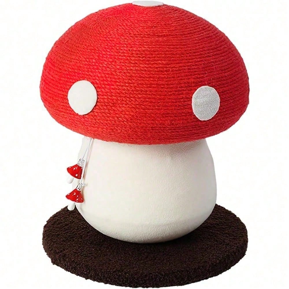 Mushroom-shaped cat scratching post wrapped in natural sisal rope