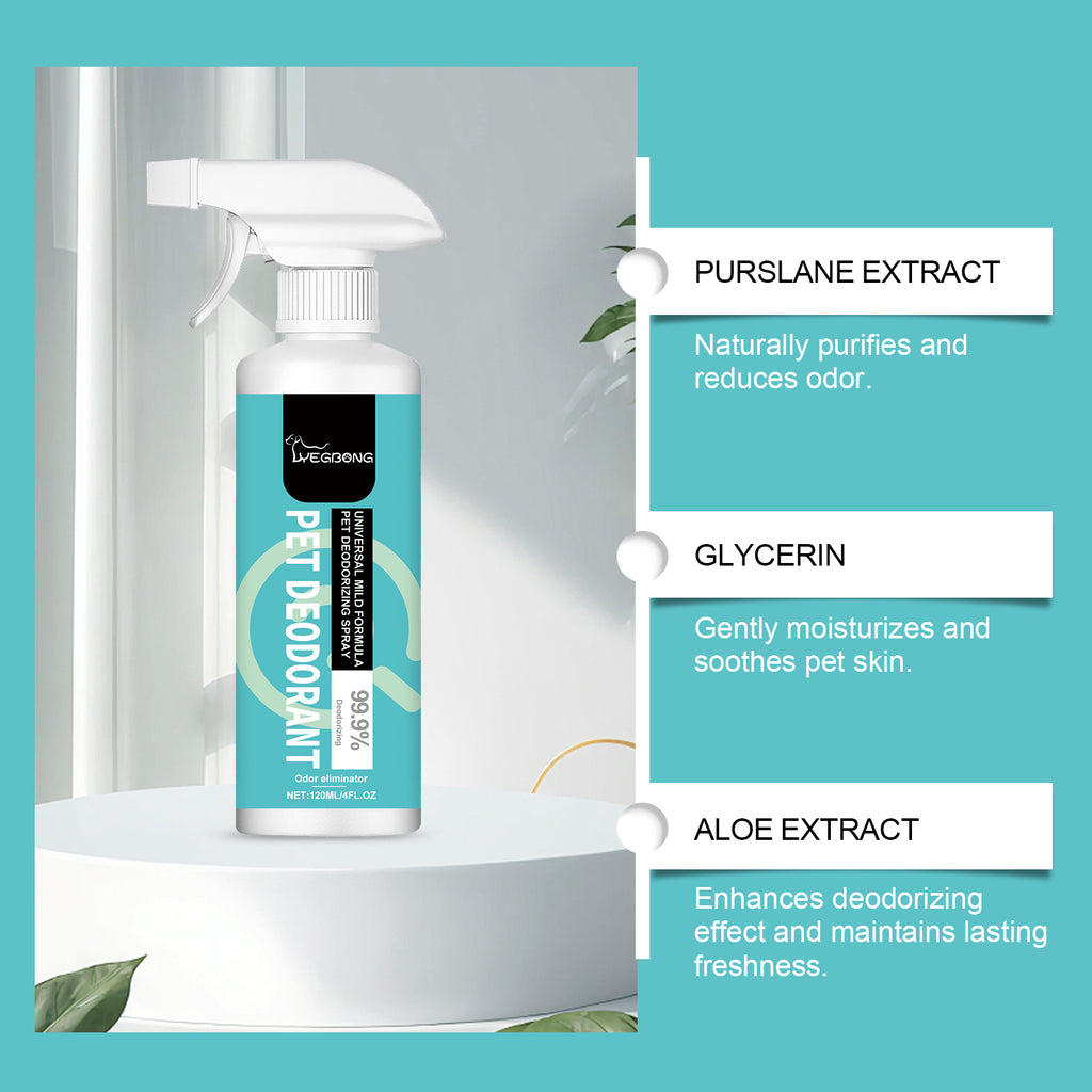 Ingredient benefits graphic for the 120ml deodorant spray highlighting purslane extract, glycerin, and aloe extract.
