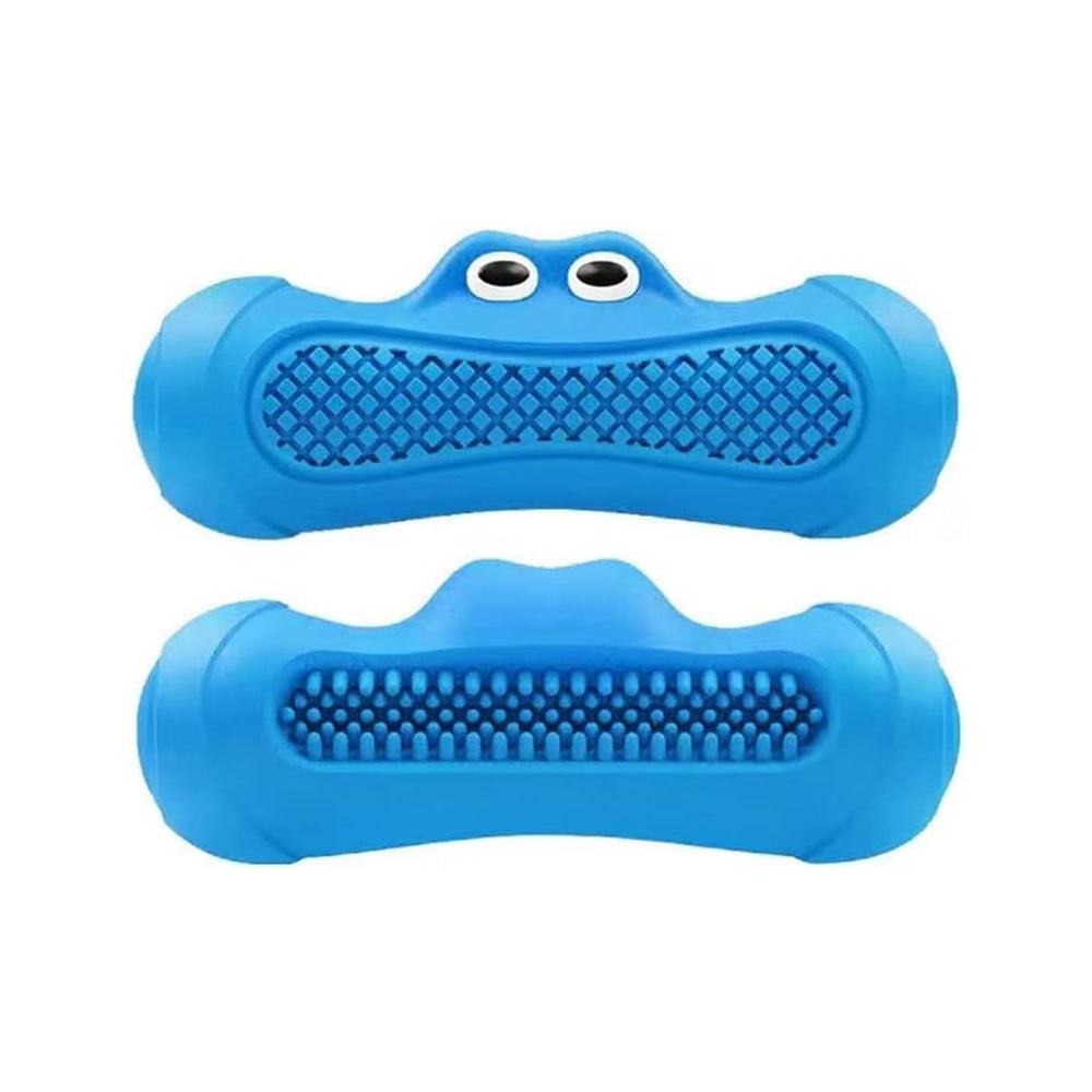 Two blue rubber monster dog chew toys