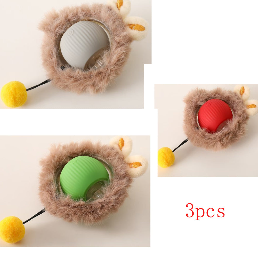 Interactive cat balls in green and red, 3-piece collage