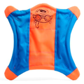 Orange and blue flying squirrel fetch dog toy product shot