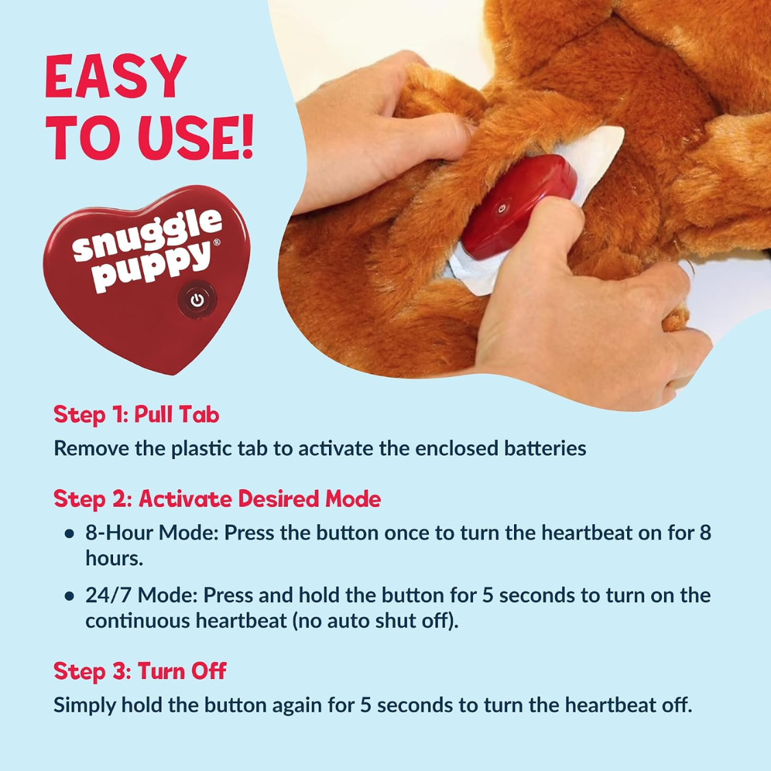 Easy to use heartbeat toy and heat pack infographic