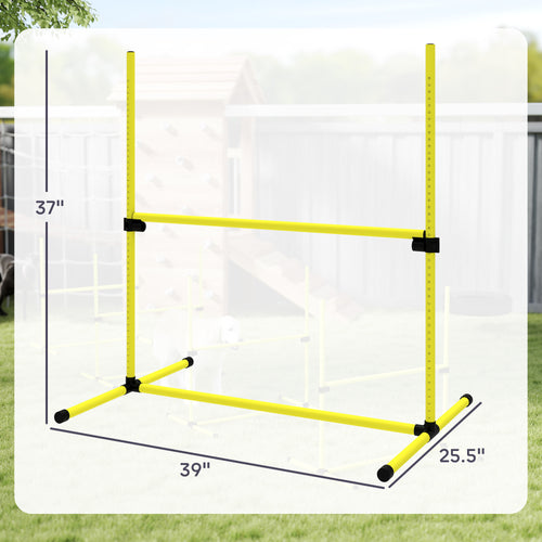 Yellow agility jump bar frame diagram with dimensions, 37 inches high and 39 inches wide