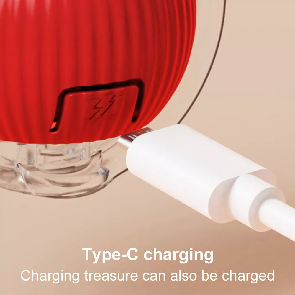 Red interactive cat ball with USB Type-C charging cable