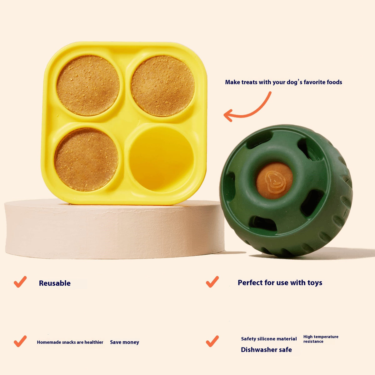 Yellow and green silicone slow feeder balls