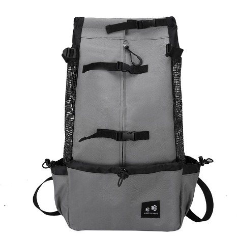 grey dog carrier travel backpack product photo front view