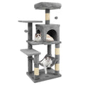 44-inch multi-level cat tree in light gray with top perch, condo, and hammock