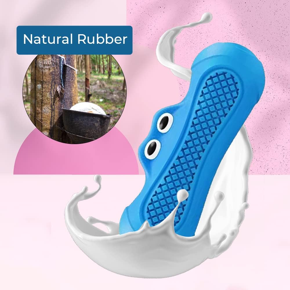 Blue rubber monster chew toy with dog