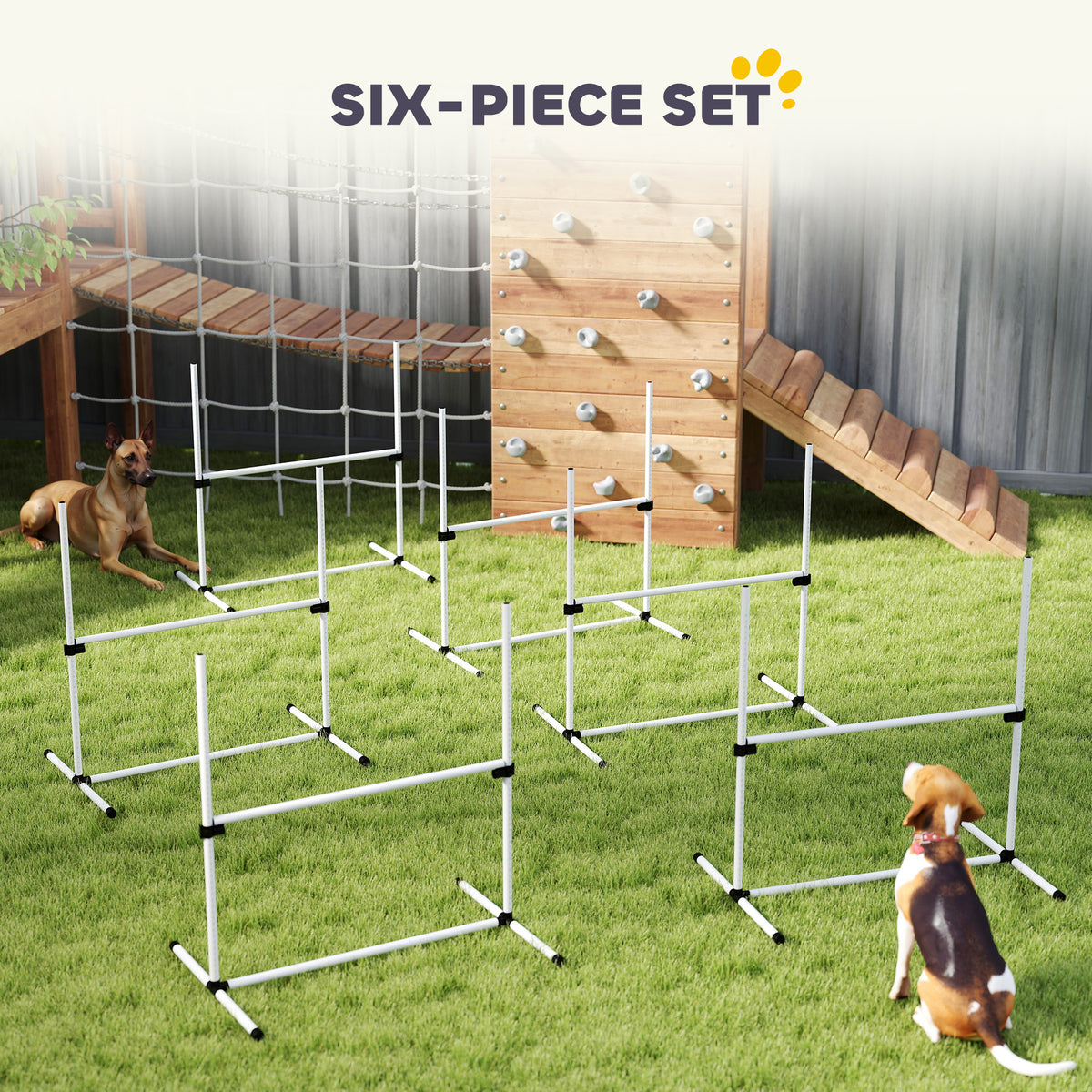 Six-piece dog agility jump set infographic