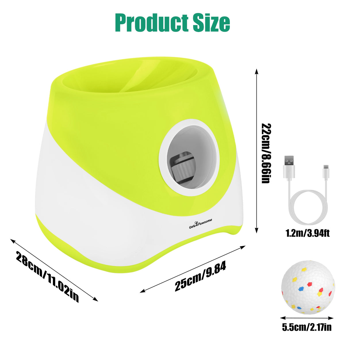 Product size automatic dog ball launcher infographic