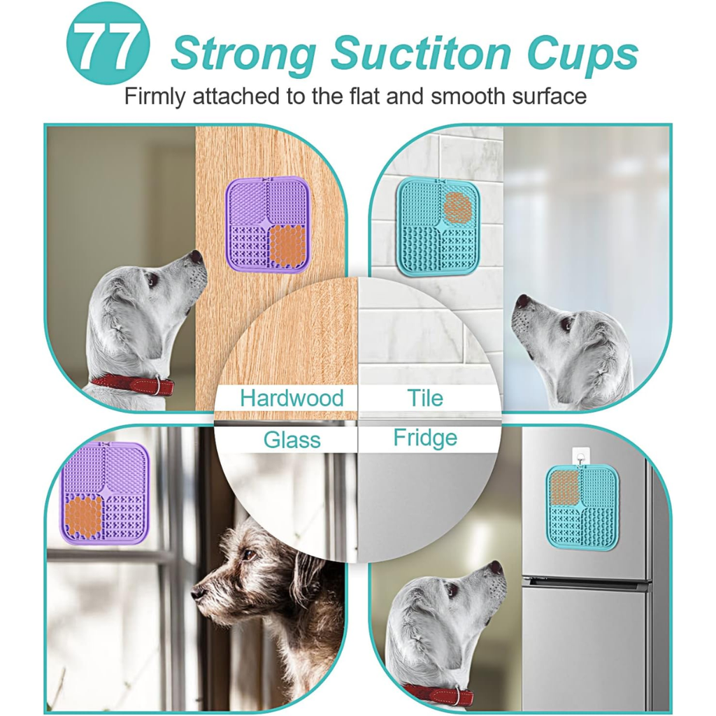 Lick mat suction cups collage showing strong suction