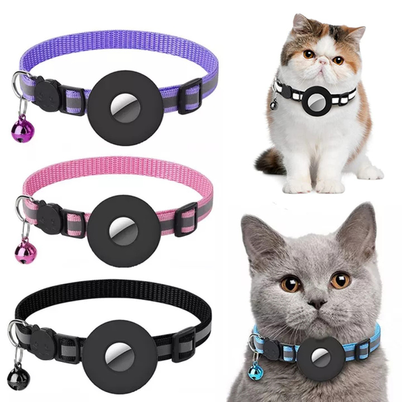 Reflective waterproof nylon dog collar with AirTag holder case