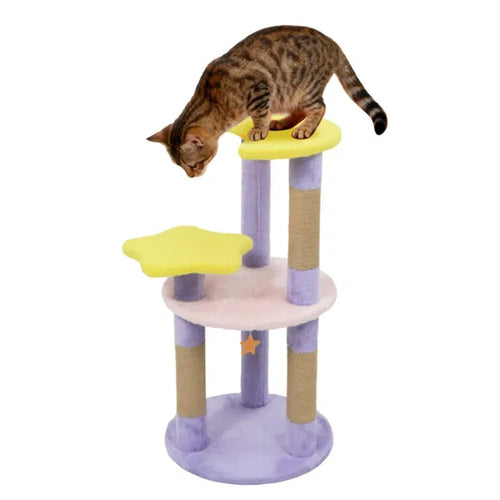29-inch purple moon and star cat tree with 4 levels and jute scratching posts