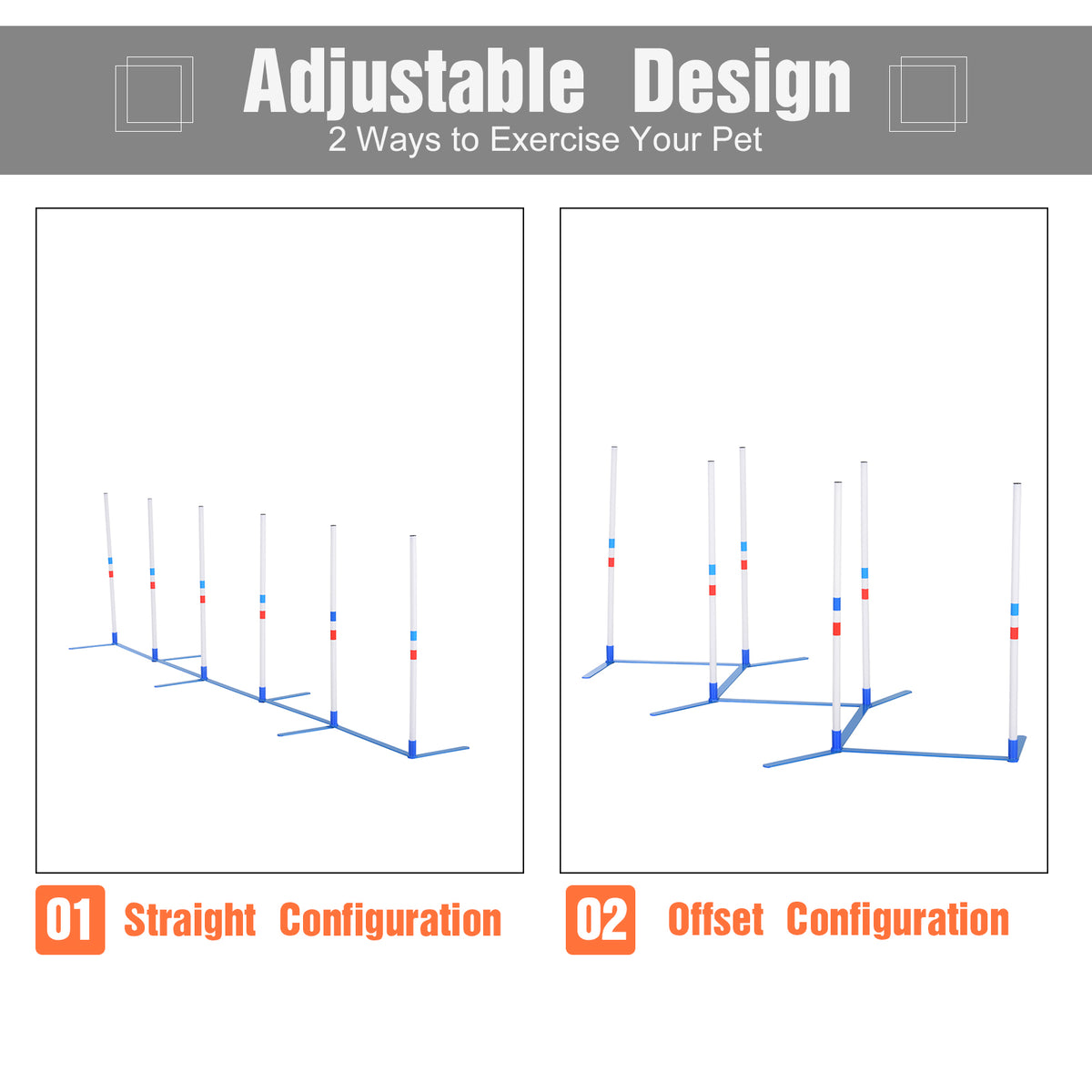 Adjustable design dog weave pole infographic