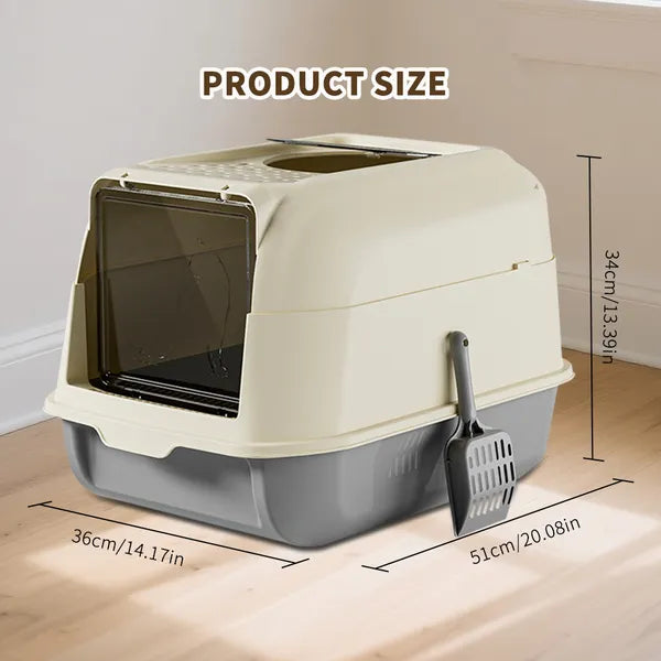 Cat litter box with transparent walls for monitoring, side view