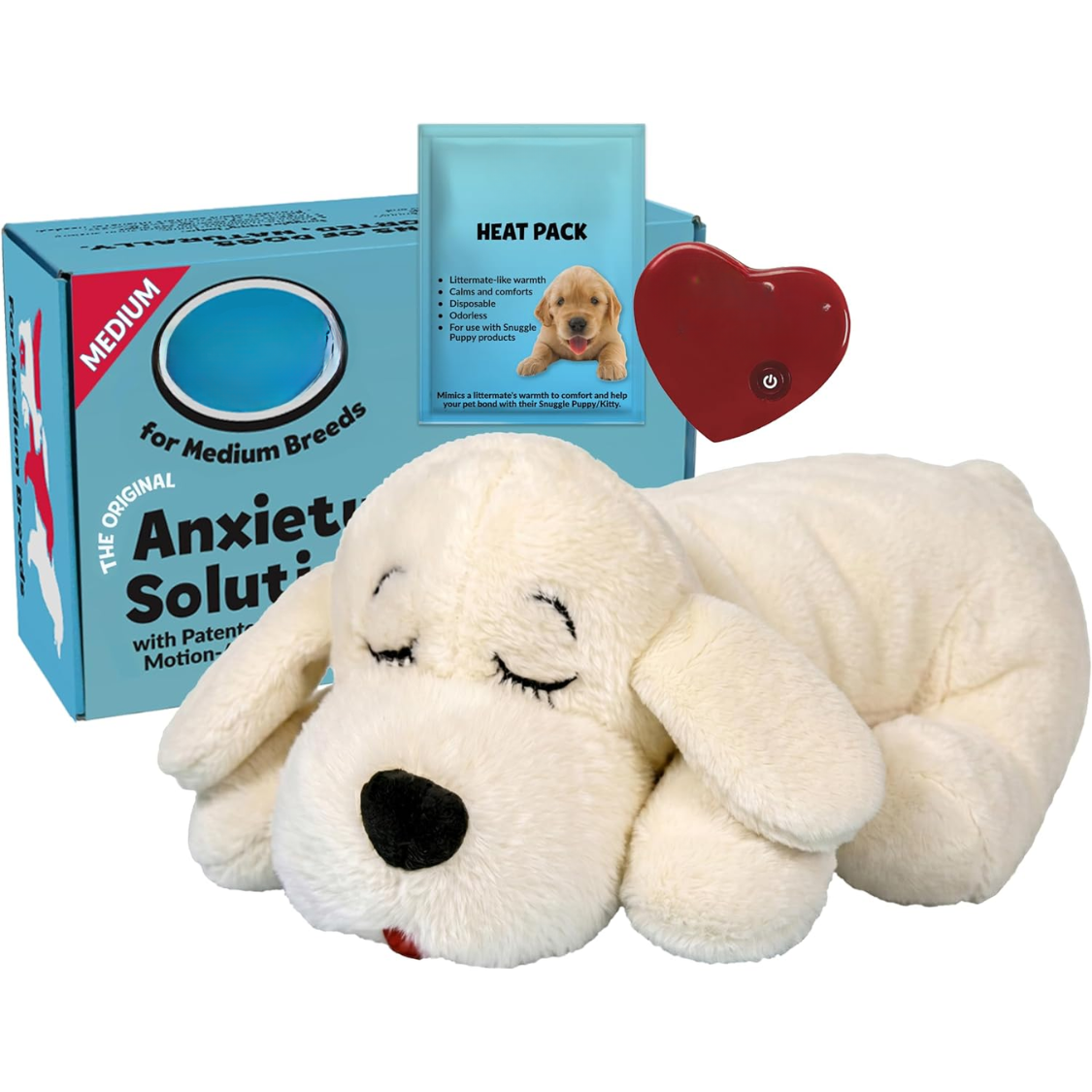 Cream plush heartbeat puppy toy product shot