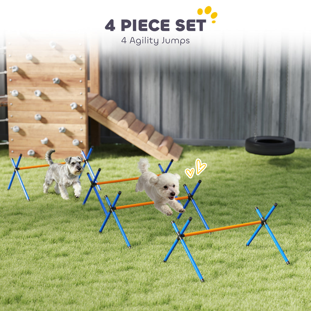 Dog with a 4-piece agility jump set