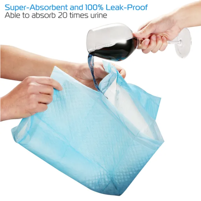 Super-absorbent leak-proof dog training pad absorbing liquid poured from a glass, 20 times absorbency demonstration