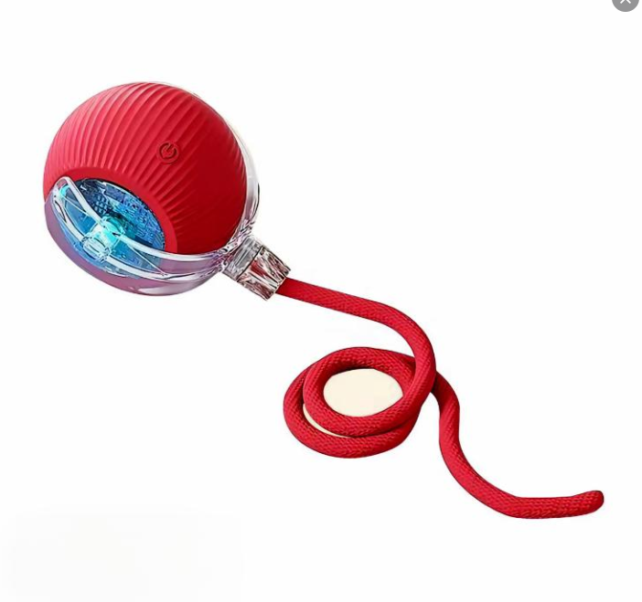 Red rolling pet ball with rope toy