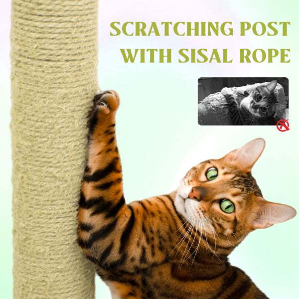 71-inch cat tower with large condo, flower cushion, and hammock, front view