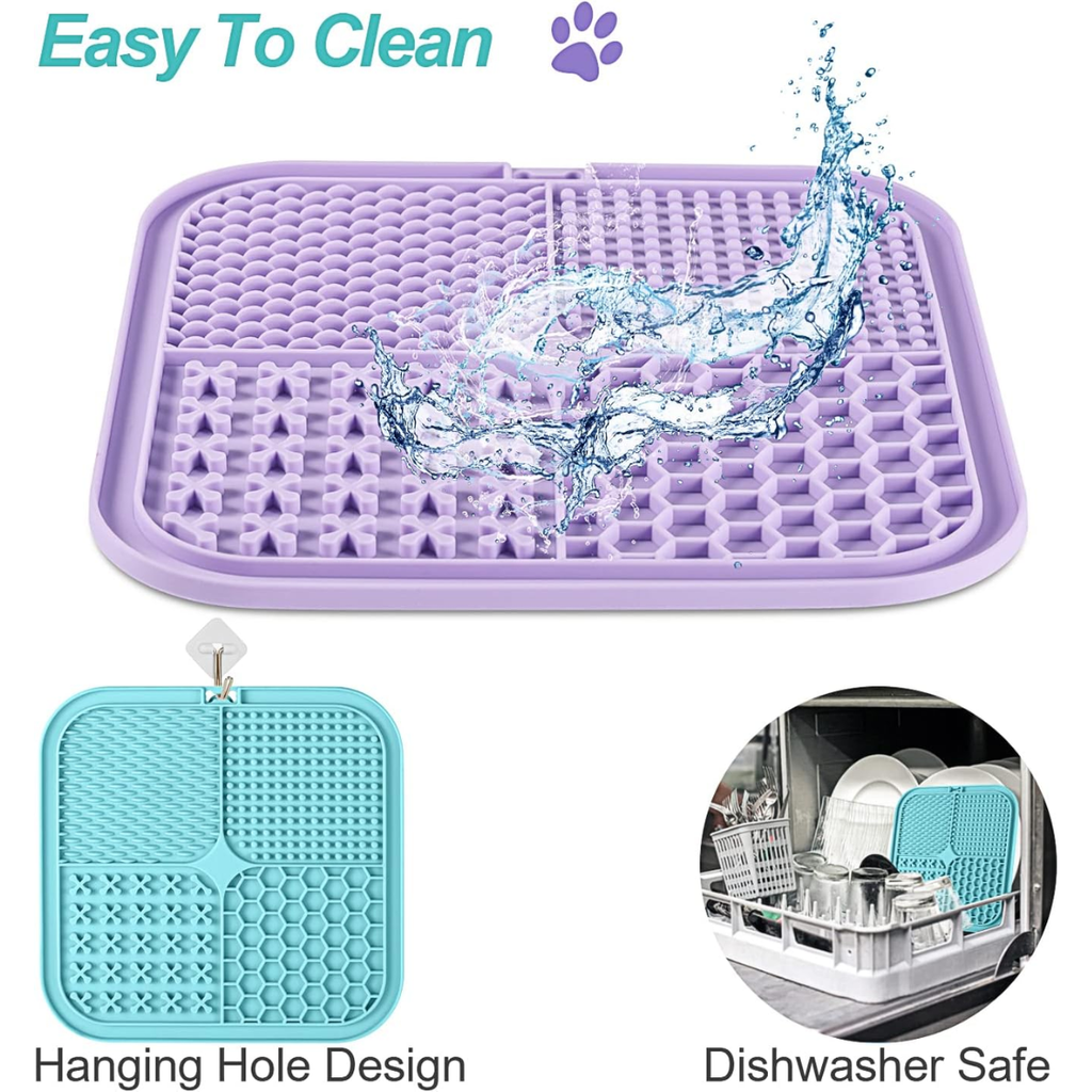Purple lick mat with spatula, easy to clean