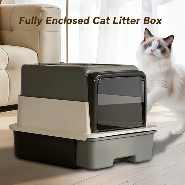 Cat litter box with sifting grate and pull-out drawer